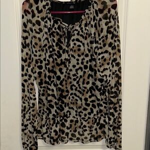 Women's Leopard Print Tie-Neck Blouse - Brown/Black